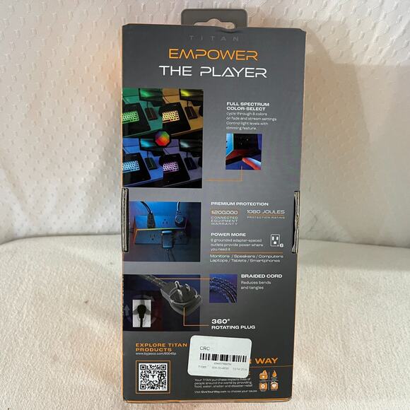 Titan 6-Outlet Surge Protector Strip Color Changing LED 1080J 4ft Braided Cord - Picture 3 of 3